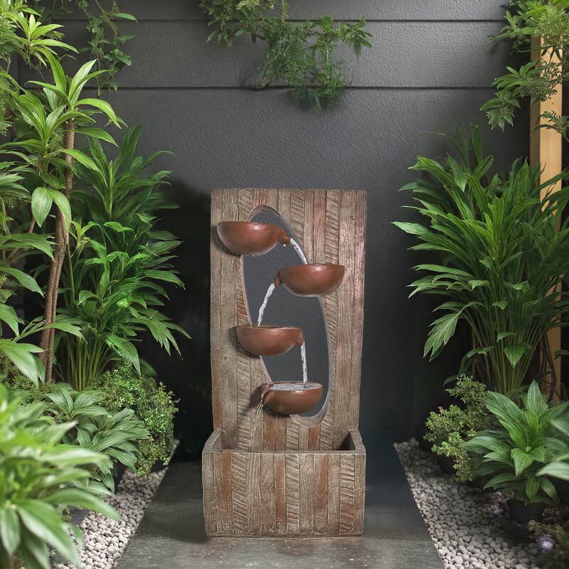 Three-Tier Cascading Basin Fountain – Weather Resistant Outdoor Fountain with LED Lights