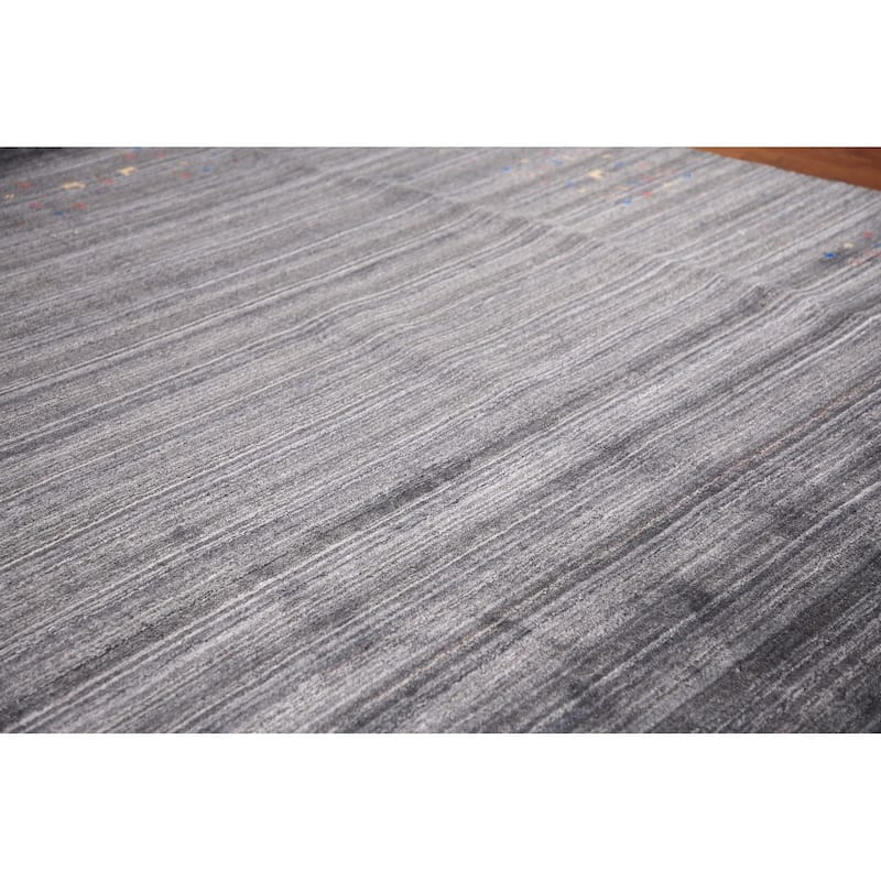 Striped Gabbeh Oriental Square Area Rug Hand-Knotted Wool Carpet - 8'1" x 7'10"