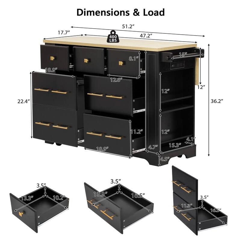 Drop Leaf Dining Table, Pull Out Trash Can Storage Kitchen Island, Rolling Kitchen Cabinet with Power Outlet