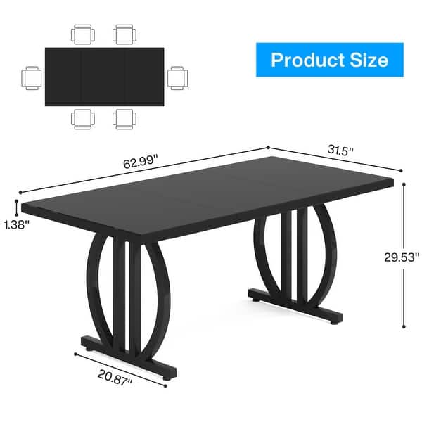 dimension image slide 1 of 2, Dining Table for 4-6 People, 63-Inch Large Dining Room Table, High Glossy Finished