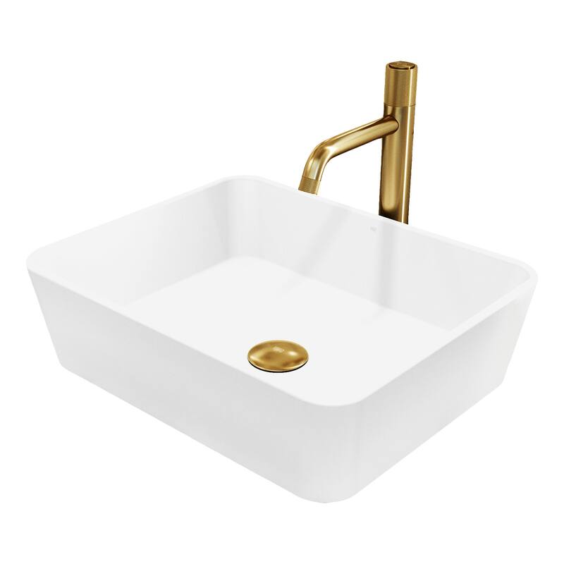 VIGO Marigold 18"L x 14"W MatteStone Vessel Sink and Apollo 12"H Faucet Set
