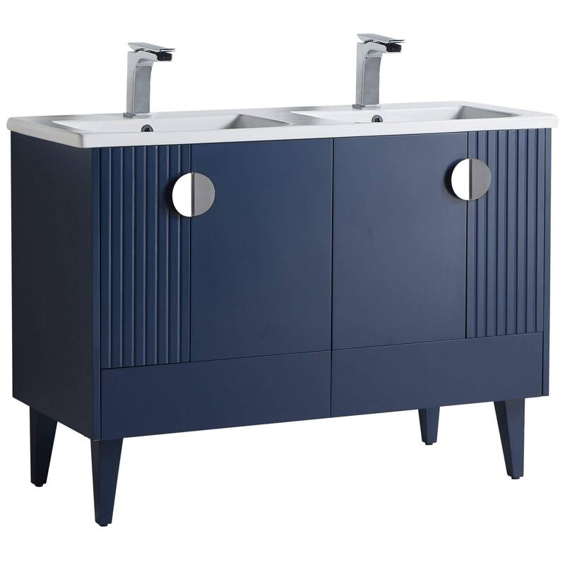 Venezian 48-inch Bathroom Vanity Set - Two Sinks - Navy Blue - Polished Chrome Handles