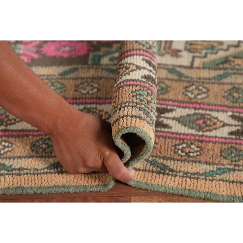 Hamedan Persian Vintage Rug Geometric Hand-Knotted Wool Carpet - 7'0"x 10'0"