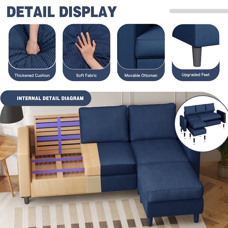 Futzca 74" Convertible Sectional Sofa Couch, Small L-Shaped Sofa