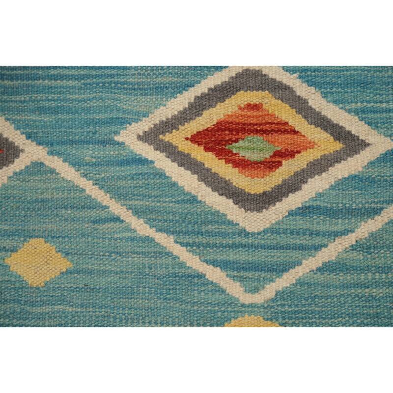 Hand Woven Oriental 100% Wool Carpet Southwestern Tribal Navy Blue & Blues Kilim Area Rug - 5' 0'' X 3' 2''