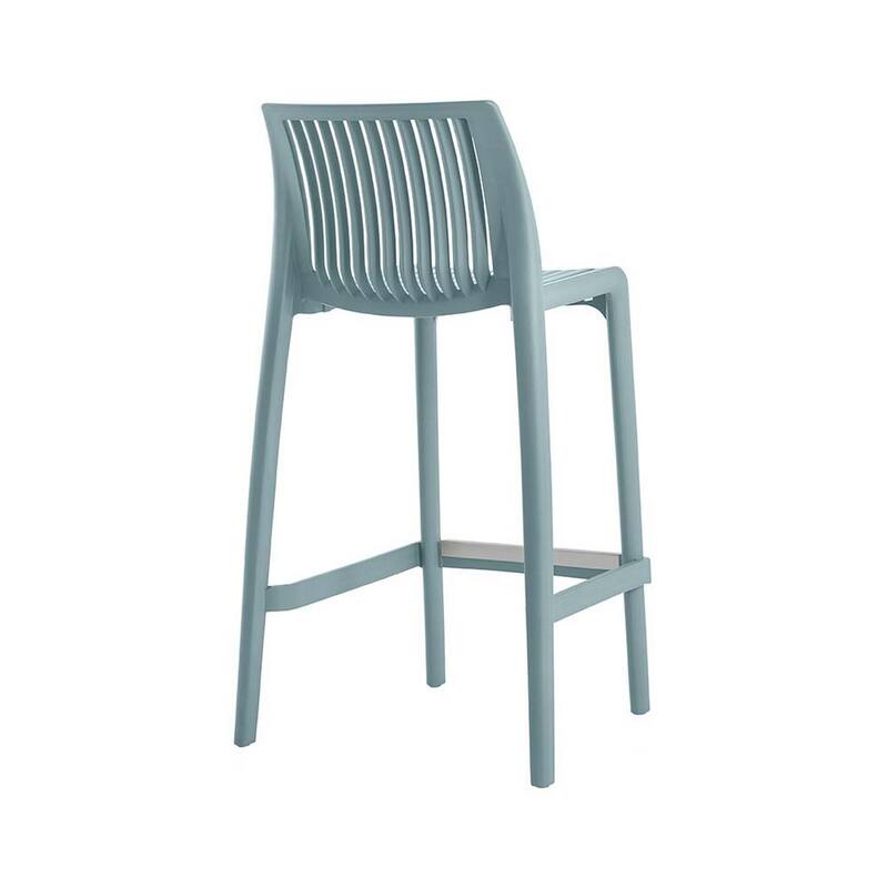 HomeRoots Set of Four 30" Baby Blue Heavy Duty Plastic Low Back Outdoor Bar Height Chairs