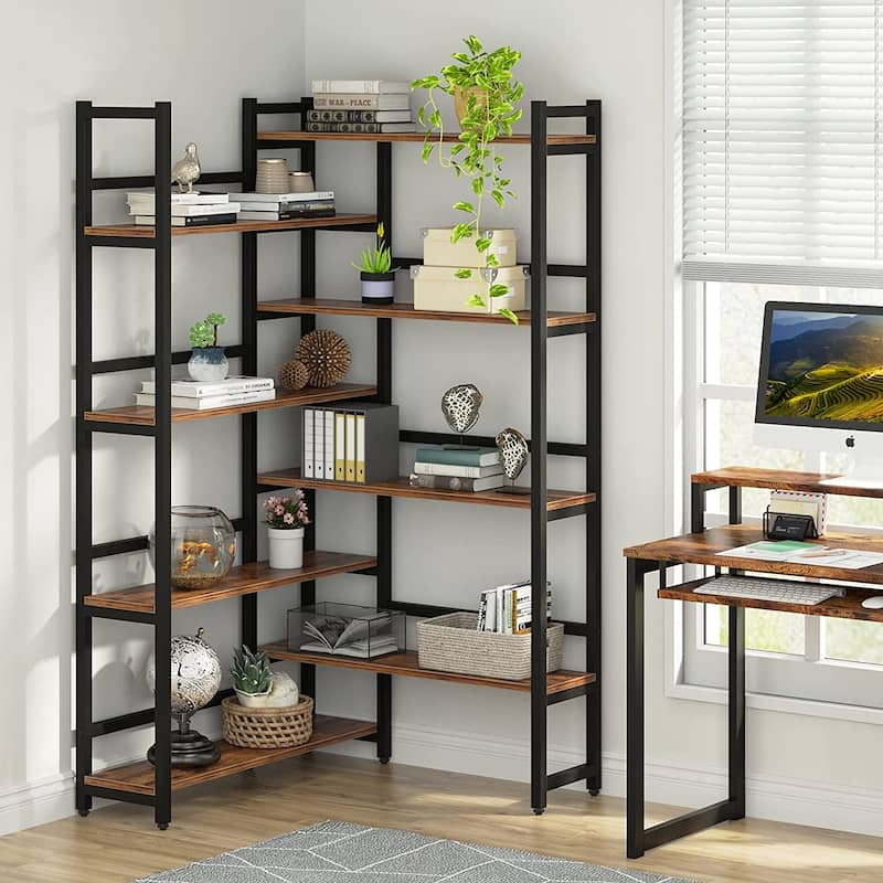 Corner Bookshelf 8-Tier Industrial Bookcase