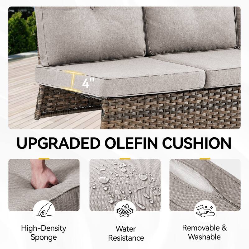 Outdoor Sectional Sofa Ottomans with Fire Pit Table