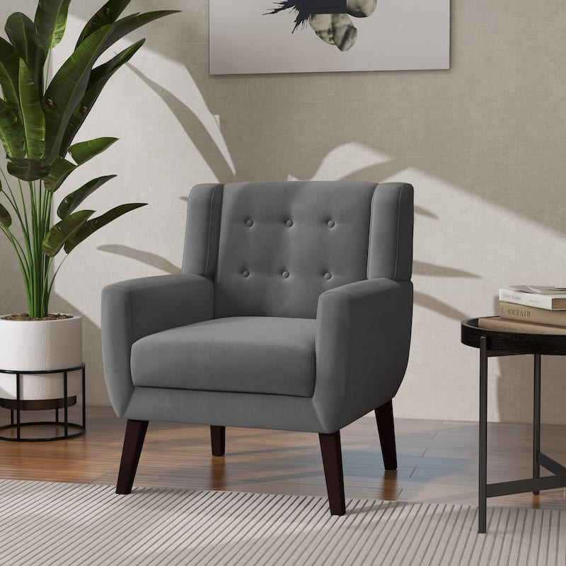 Modern Accent Chair Velvet Armchair - 28.9"W x 35.1"H x 29.5"D - Grey Velvet