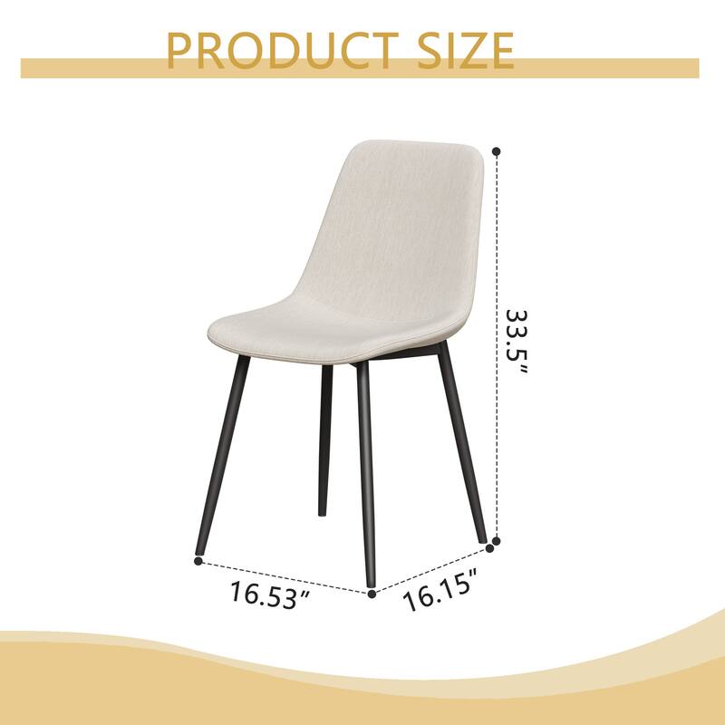 Linen 4 Piece Kitchen Dining Chair Set with Upholstered Cushion, Black Metal Legs for Dining Room Living Room Office Bedroom