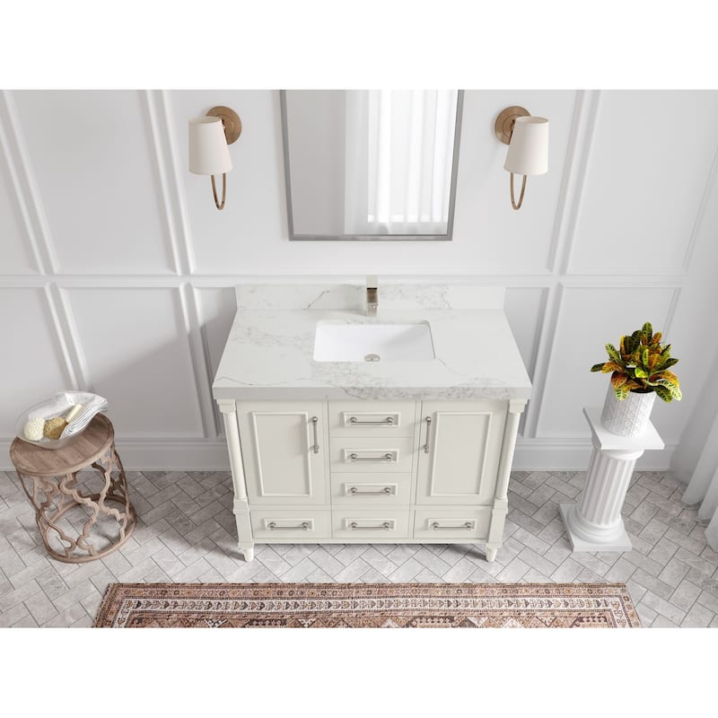 Willow Collections 42 in. W x 22 in. D Aberdeen Single Bowl Sink Bathroom Vanity with Countertop - 2" Calacatta Nuvo - Ivory