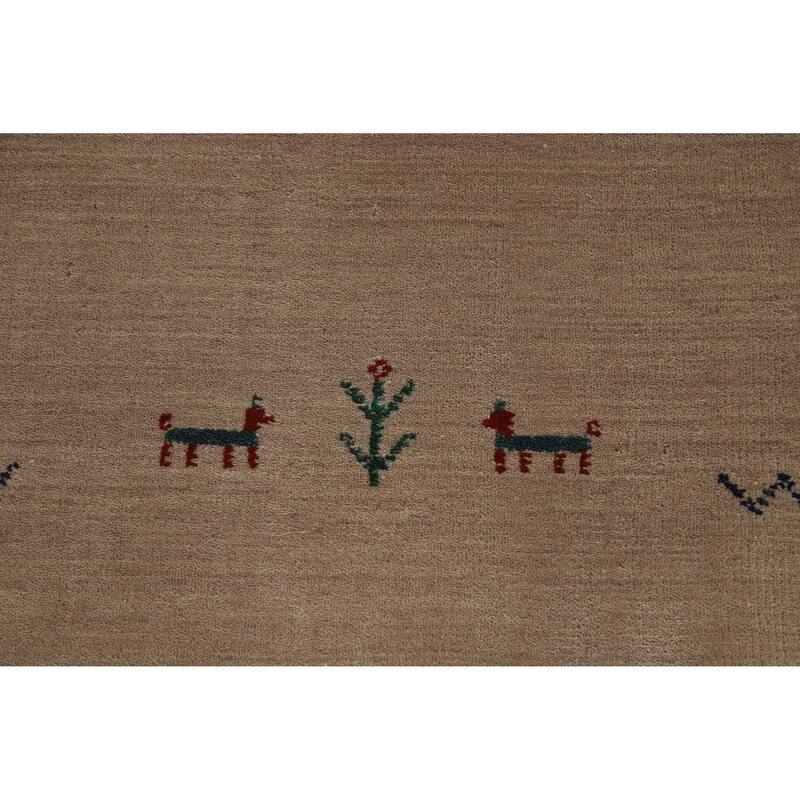 Hand Knotted Oriental 100% Wool Carpet Tribal Stripe Brown Gabbeh Area Rug - 5' 10'' X 4' 2''