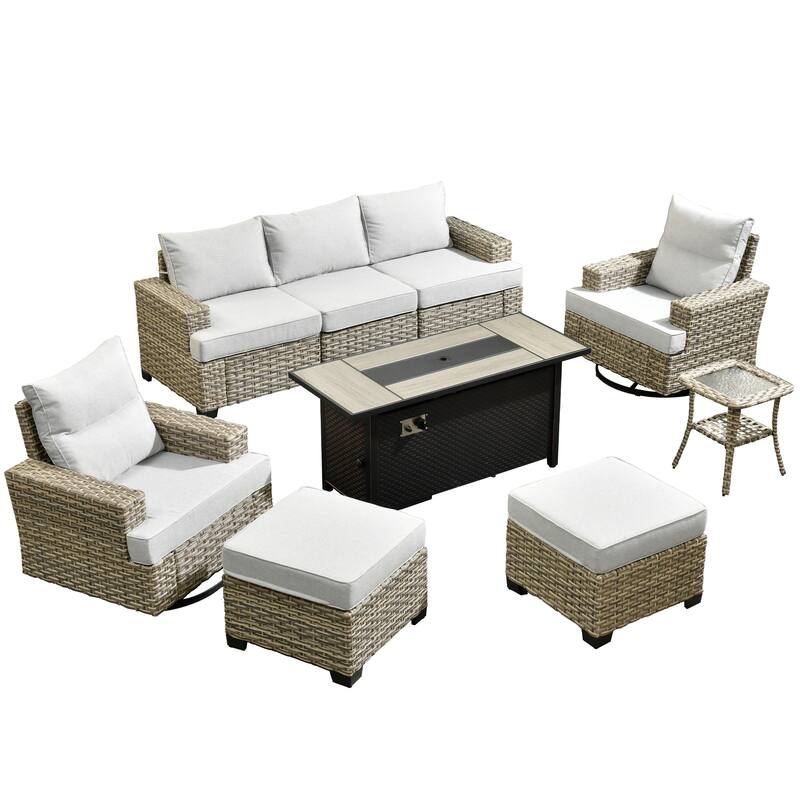 XIZZI 9-Piece Outdoor Patio Furniture Swivel Chair Set with Fire Pit