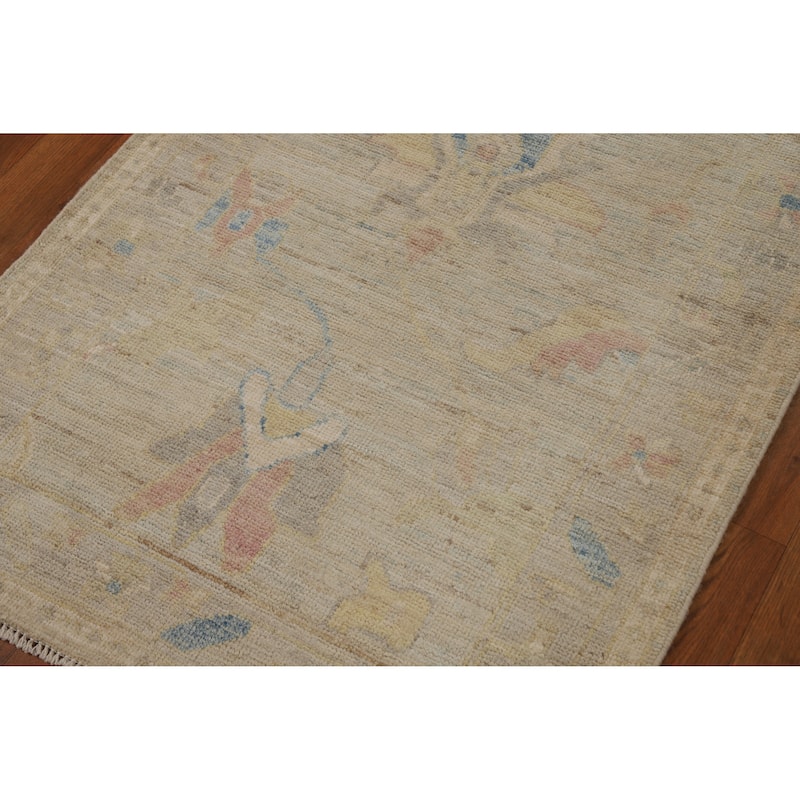 Hand Knotted Oriental 100% Wool Carpet Transitional Floral Beige & Ivories Oushak Runner Rug - 11' 9'' X 2' 9''