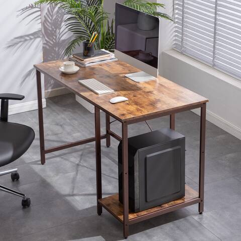 47.2" Industrial Style Three Layers Computer Desk Brown