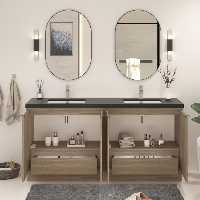 Milano 72" Freestanding Bathroom Vanity with Double Black Acrylic Sink