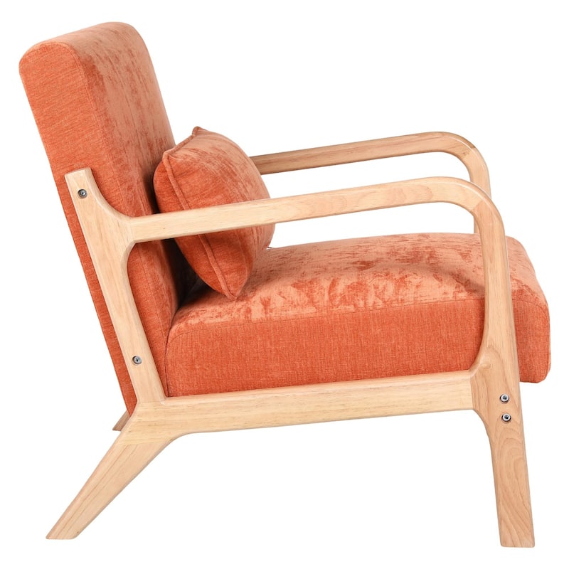 Armchair Solid Wood Frame Accent Chair with Detachable Lumbar Pillow Living Room Chairs