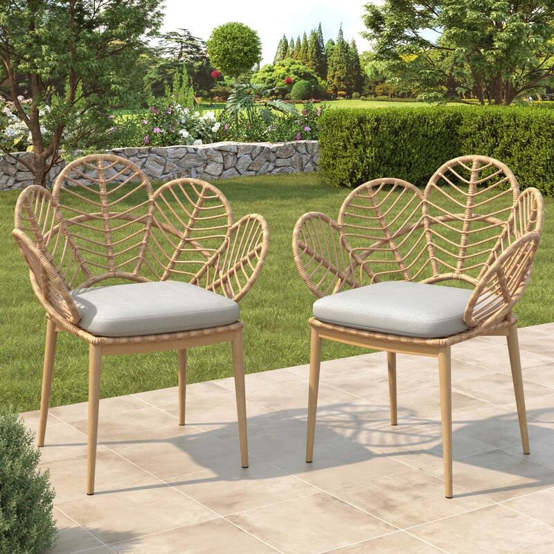 Outdoor Wicker Peacock Shape Papasan Style Chair - Light Teak