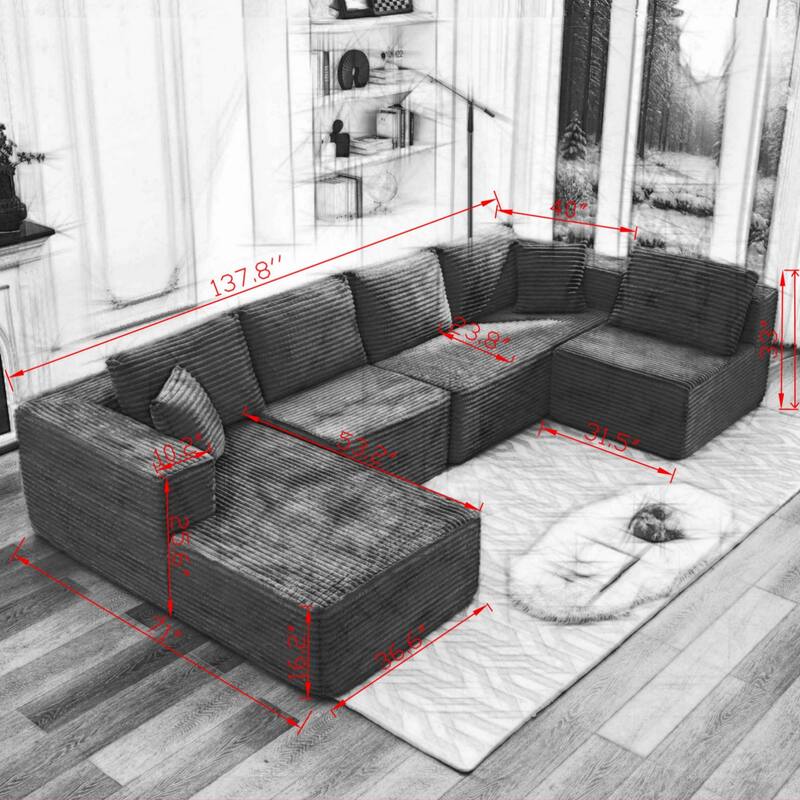 Roomfitters Modular Sectional Sofa, Deep Seat L-Shaped Cloud Couch with Left Chaise in Plush Corduroy for Living Room Comfort