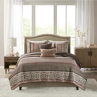 Madison Park Dartmouth 5 Piece Jacquard Quilt Set with Throw Pillows