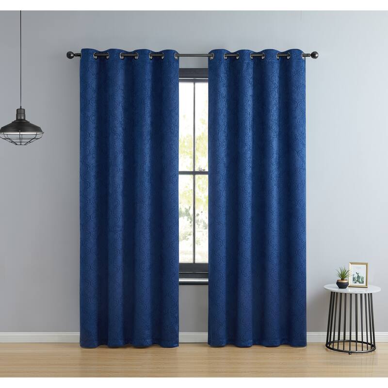 HLC.me Redmont Lattice Thermal Room Darkening Light Blocking Privacy Blackout Grommet Curtain Panels - Set of 2