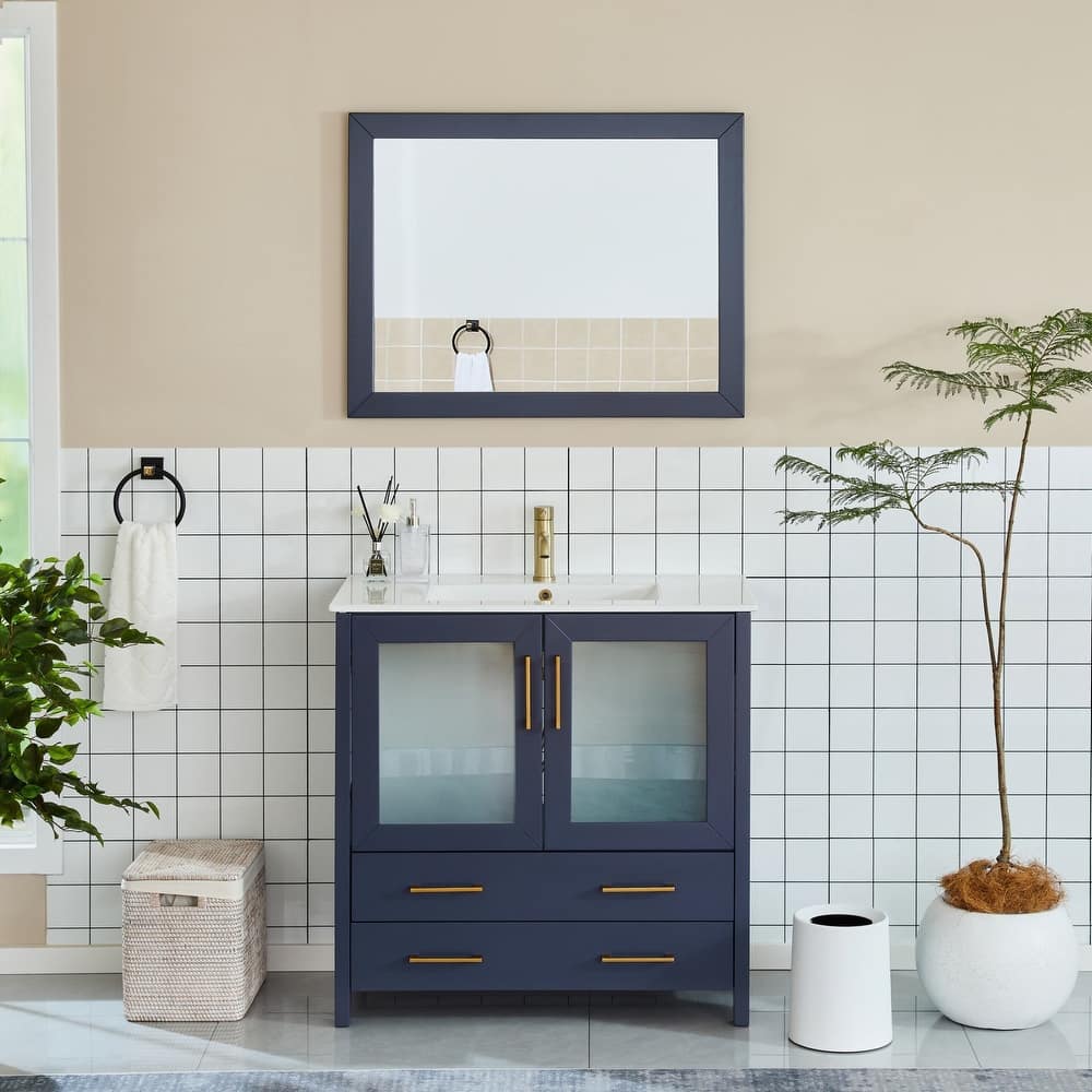 Vanity Art 36-Inch Single Sink Bathroom Vanity Set Dove-Tailed Drawers, 1 Cabinets, 1 Shelf, Soft-Closing Doors with Free Mirror