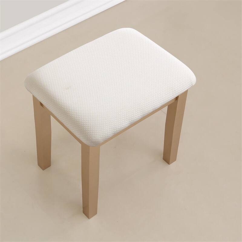 Wood Makeup Vanity Table and Stool Set with Swivel Adjustable Mirror