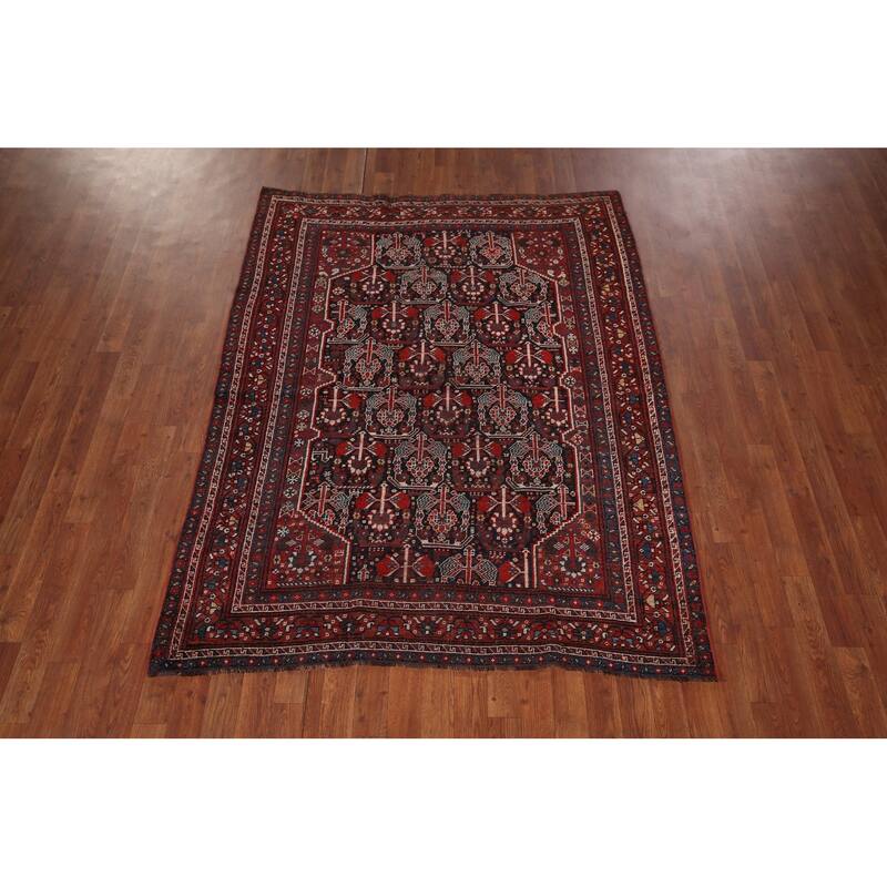 Pre-1900 Antique Qashqai Persian Area Rug Hand-Knotted Wool Carpet - 4'11"x 6'4"