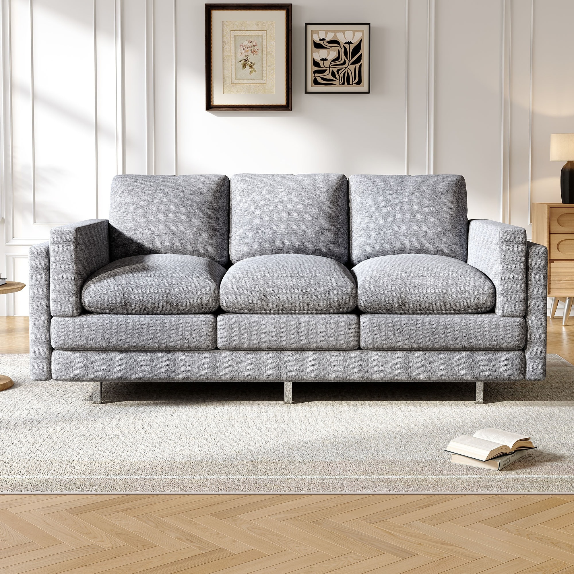 Chenille Cloud Couch Modern 3 Seater Sofa with Metal Legs, Upholstered Sofa Couches with Deep Seat