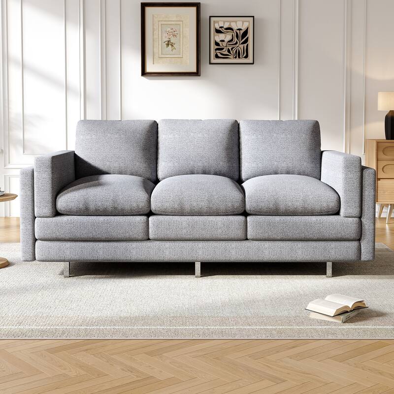 Chenille Cloud Couch Modern 3 Seater Sofa with Metal Legs, Upholstered Sofa Couches with Deep Seat - Light Grey