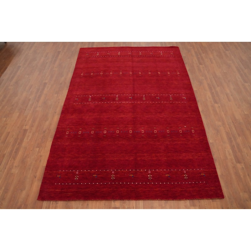 Hand Knotted Oriental 100% Wool Carpet Tribal Animal Pictorial Red Gabbeh Area Rug - 10' 0'' X 6' 9''