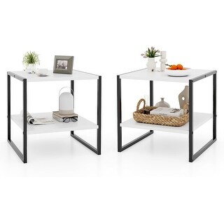 Set of 2 Industrial 20 Inch Square End Tables with Open Shelf and Metal ...