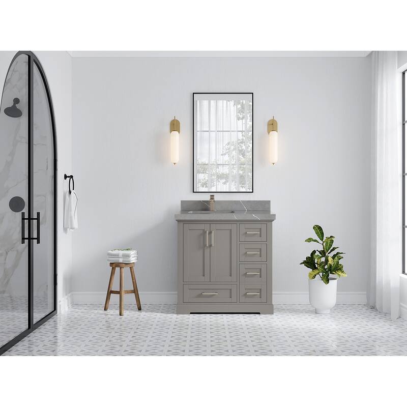 Willow Collections 36 x 22 Boston Left Offset Sink Bathroom Vanity with Quartz or Marble Countertop