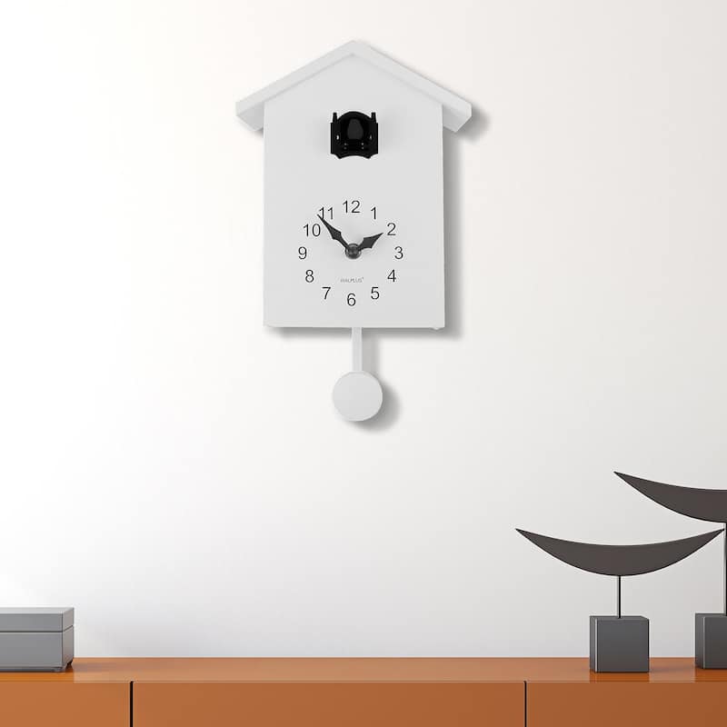 Walplus White Minimalist Cuckoo Clock Colorful Window 4 Changeable Birds