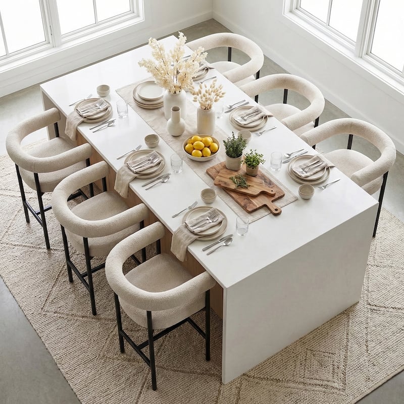 Boucle Counter-Height Bar Stools with Arms(Set of 6) - Beige
