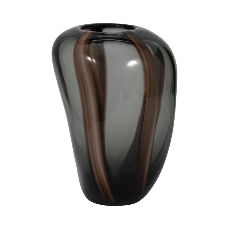 Glass Modern Striped Decorative Vase - Brown