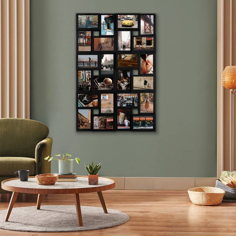 HELLO LAURA Rustic 24 Opening Photo Frame Family Collage Wall Hanging Picture Frame
