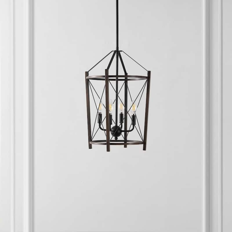 SAFAVIEH Lighting Beatrise 4-Light Adjustable Pendant Chandelier (LED Bulbs Included) - Black/Brown - 14Wx14Dx60H