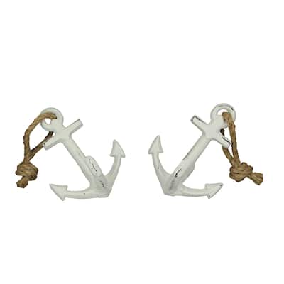 Set Of 2 Cast Iron Ship Anchor Bookends Nautical Home Decor Sculptures - 4.75 X 4.5 X 3.25 inches