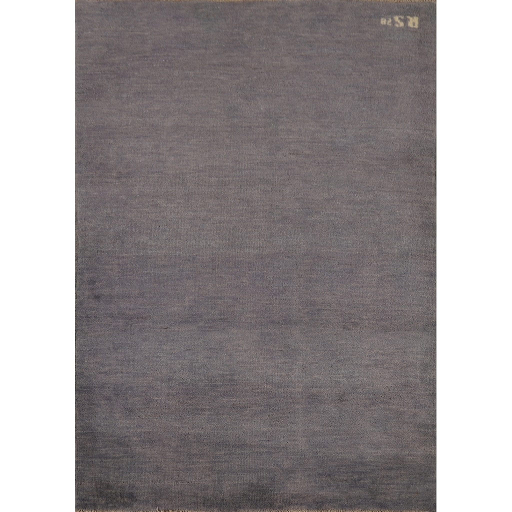 Gray Blue Gabbeh Modern Rug Hand-Knotted Wool Carpet - 3'4" x 4'10"