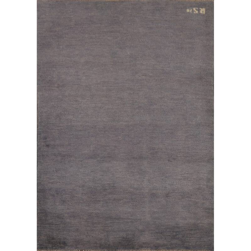 Gray Blue Gabbeh Modern Rug Hand-Knotted Wool Carpet - 3'4" x 4'10"