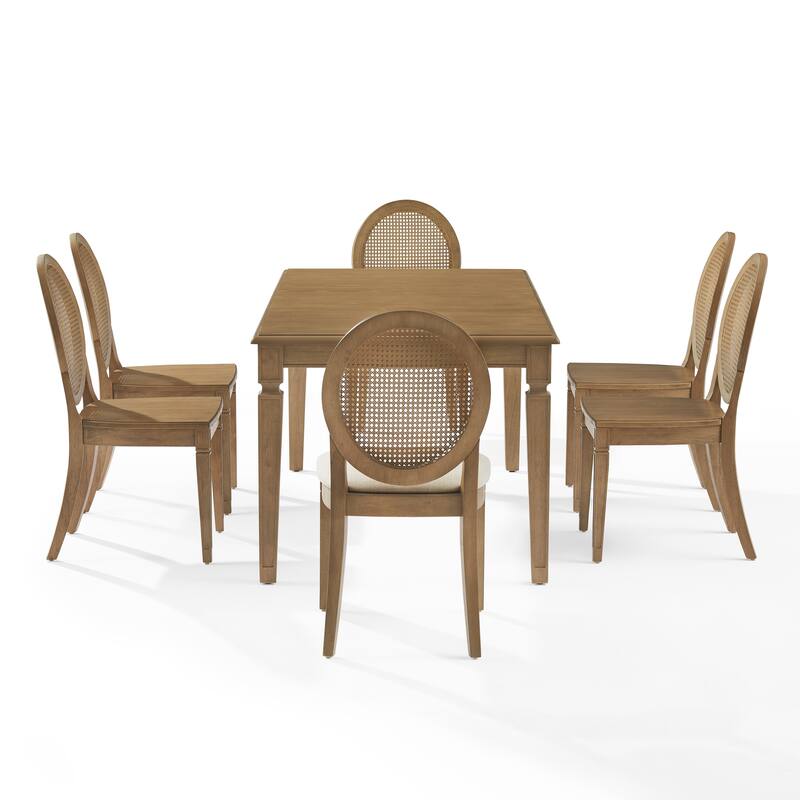 Crosley Katia 7Pc Dining Set With Cane-Back Upholstered Chairs