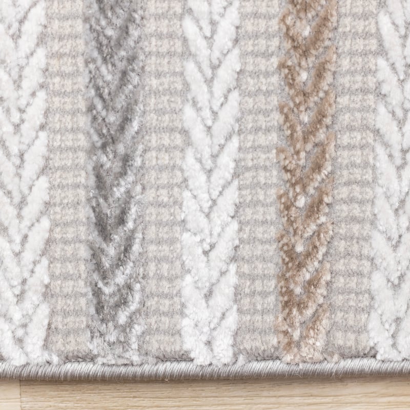 London Collection - Cream Taupe Brown Striped Indoor Area Rug, 5'3" x 7'7"