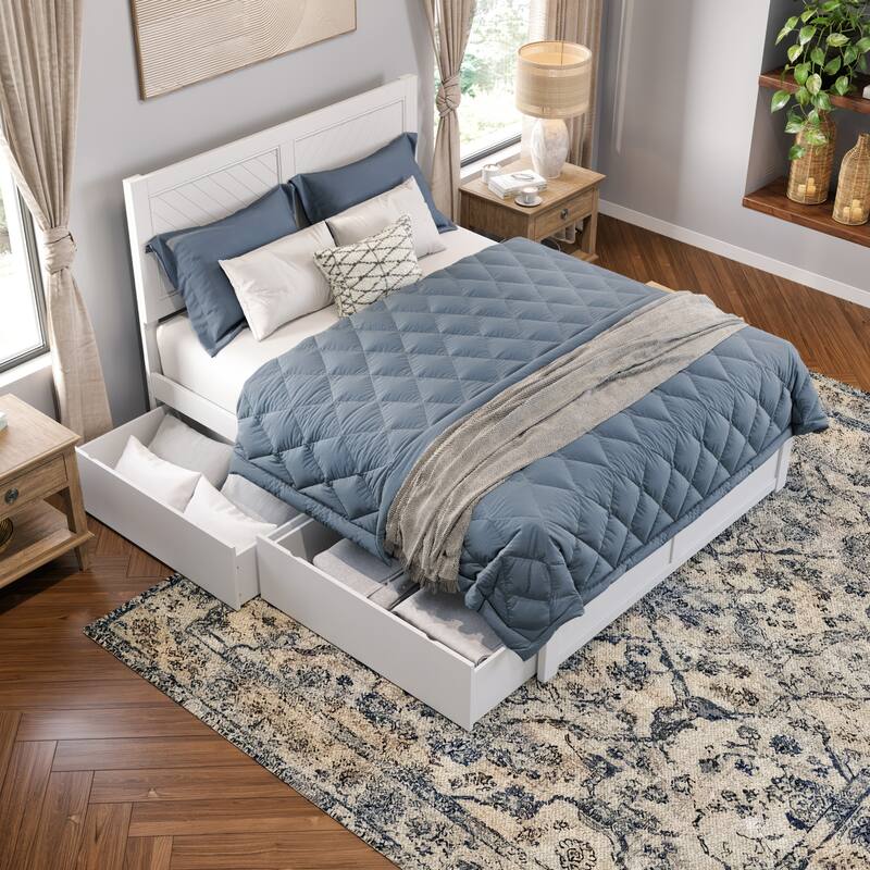 AFI Canyon Full Platform Bed with Footboard & Storage Drawers in White