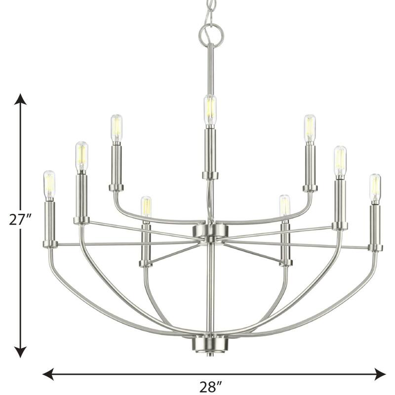 Leyden Collection 9-Light Brushed Nickel Farmhouse Chandelier Light - 28 in x 28 in x 27 in - 28 in x 28 in x 27 in