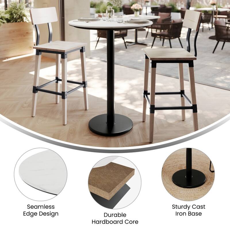 Commercial HPL Tabletop with Bar Height Round Base