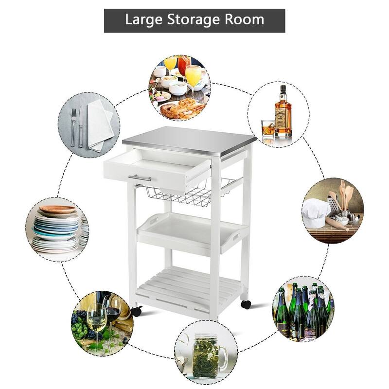 Rolling Kitchen Trolley Storage Basket And Drawers Cart - 18.5" x 14.5" x 33" ( L x W x H )
