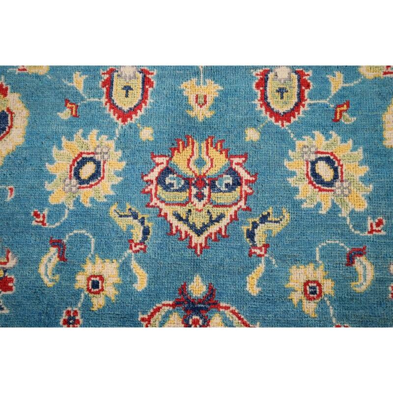 Light Blue Kazak Traditional Accent Rug Hand-Knotted Wool Carpet - 3'5" x 4'11"