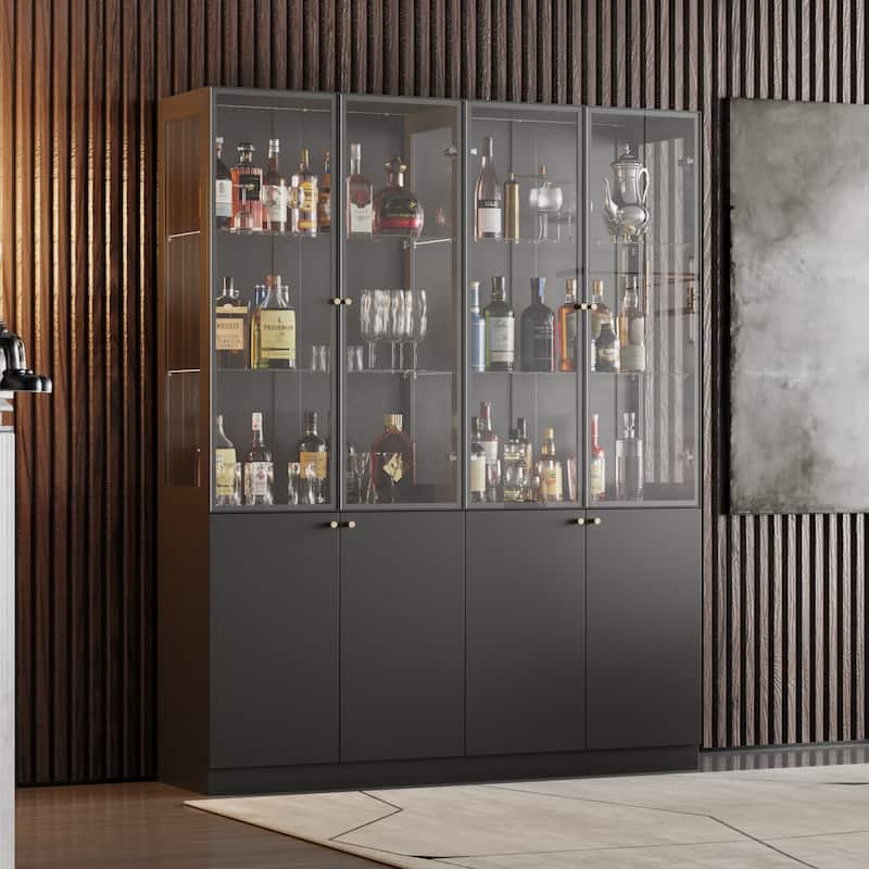 LED Glass Display Cabinet with Aluminum Alloy Frame Glass Door Showcase Wine Storage Cabinet