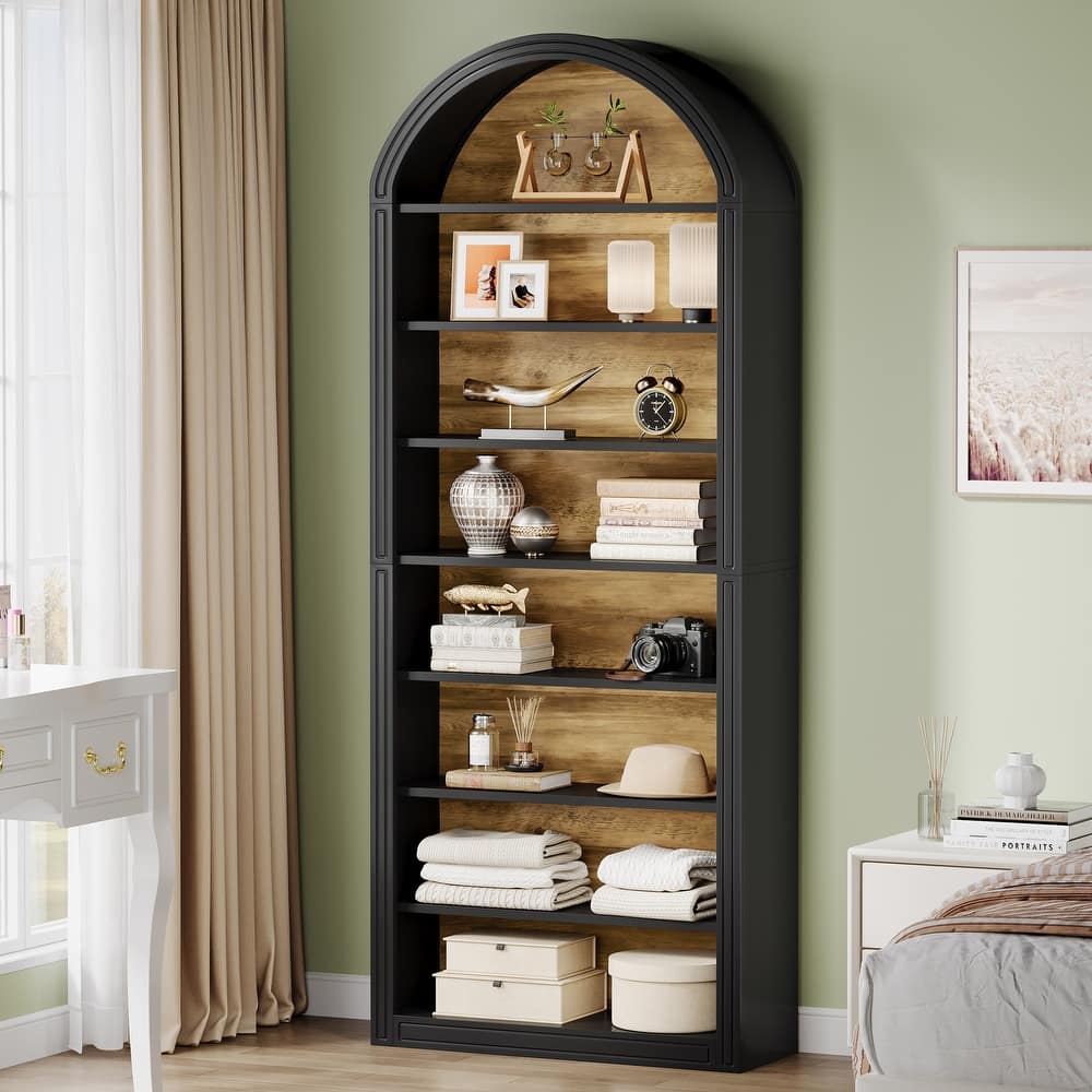 79.5" Tall Arched Bookcase with Storage Shelves